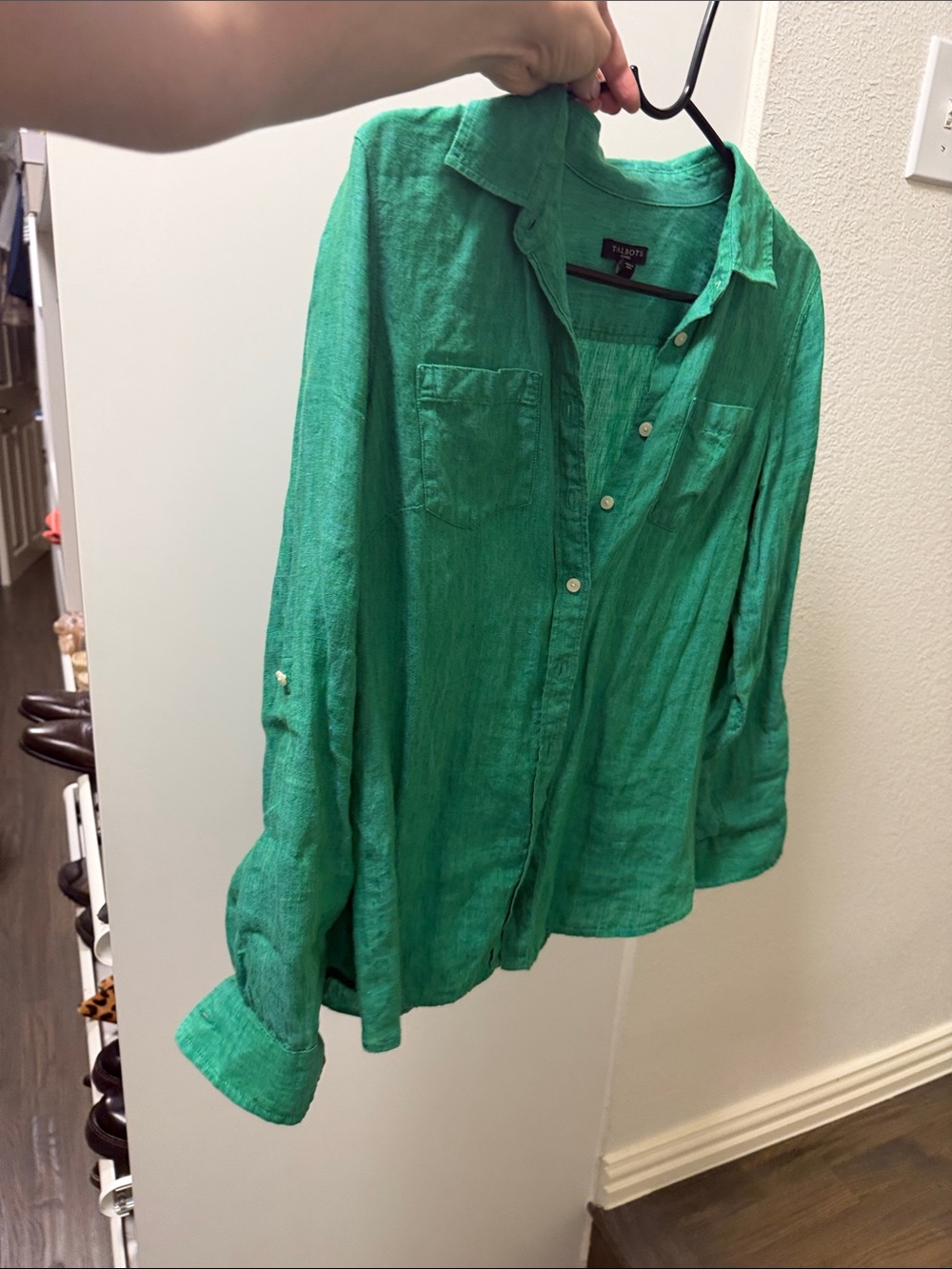 Talbots Emerald Green Linen Button-Down Blouse - Picture 5 of 6